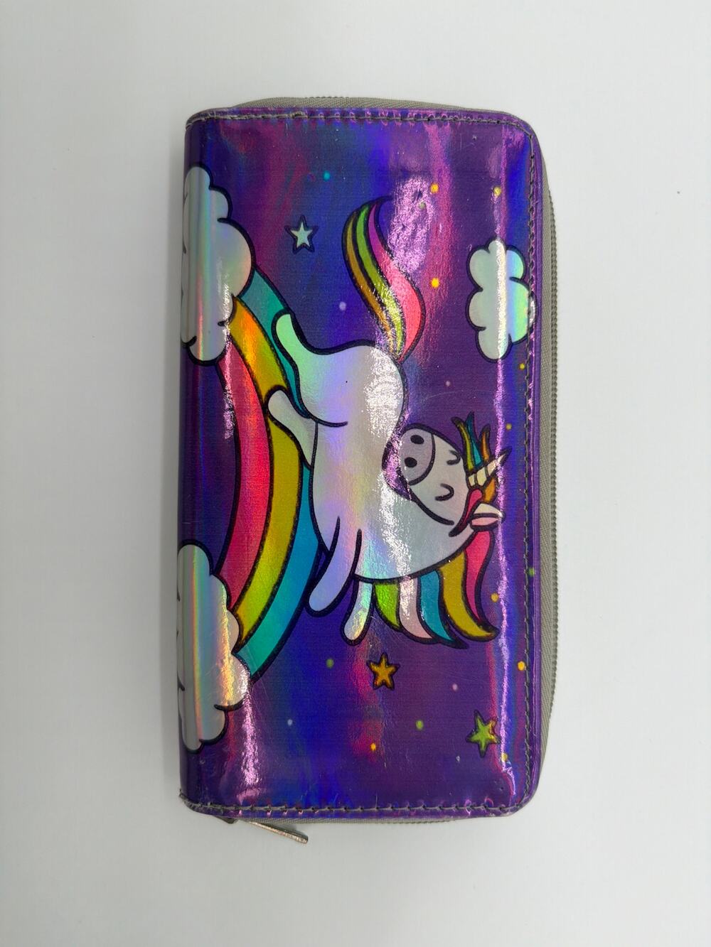 Unicorn Zip Around Wallet Purple Shiny Rainbow